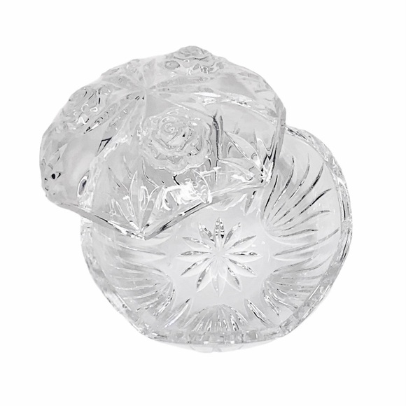 Vintage PRINCESS HOUSE CRYSTAL Clear glass Roses 2 piece Floral Scalloped edges - Picture 1 of 5